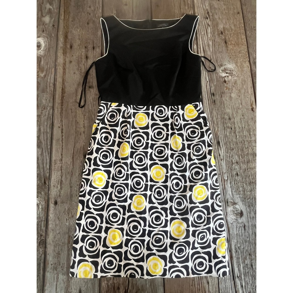 Tahari Arthur S Levine Dress 6 Black Yellow White Floral Rose Sheath Sleeveless